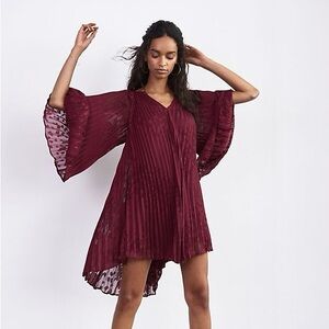 Anthropologie Toulon Pleated Mini Dress Boho Gypsy Flowy Festival Maroon NEW
